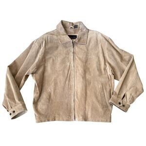 VTG 90’s Men’s Leather Jacket L Tan Suede Zip Bomber Western Rugged Workwear